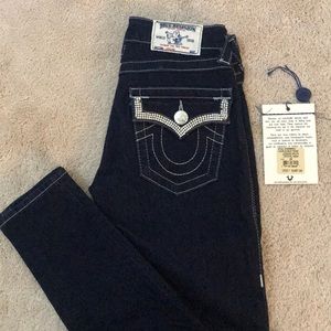 Bling dark wash super skinny true religion jeans